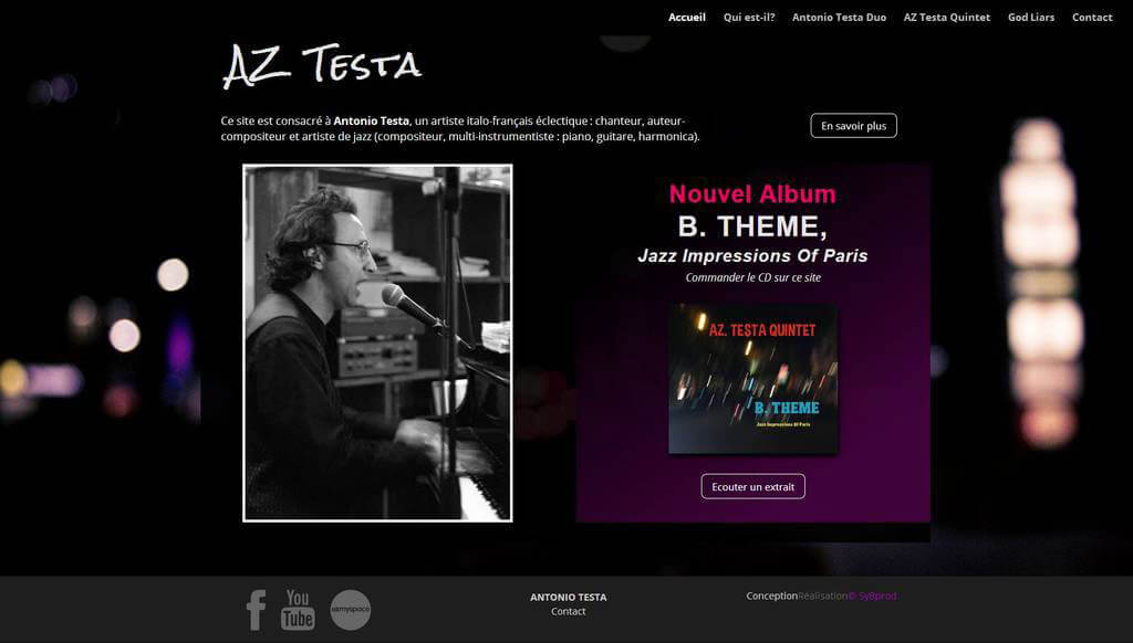 Site web AZ Testa chanteur auteur compositeur artiste de jazz à Paris - Création SyBprod